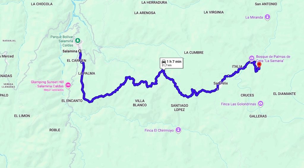 Mapa llegar a mirador valle samaria palmas de cera