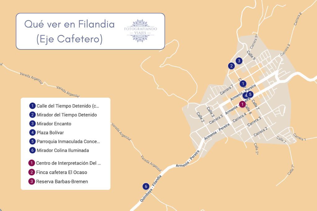 Mapa qué ver en Filandia Eje Cafetero Colombia