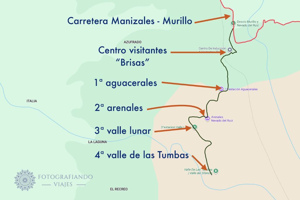 Paradas excursión parque nacional Los Nevados (Colombia)