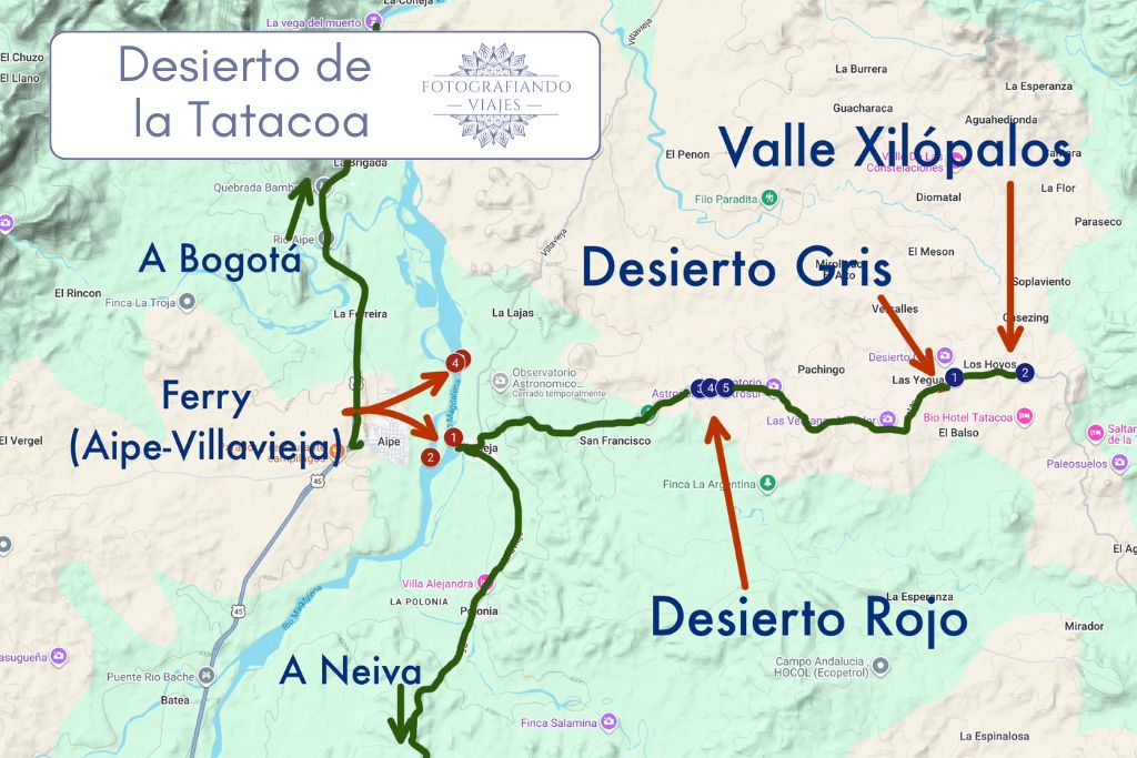 Mapa recorrido desierto La Tatacoa Colombia