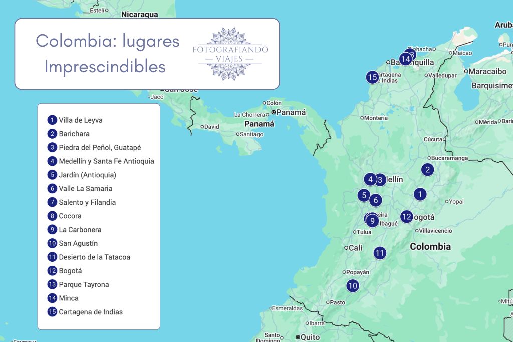Mapa imprescindibles qué ver en Colombia