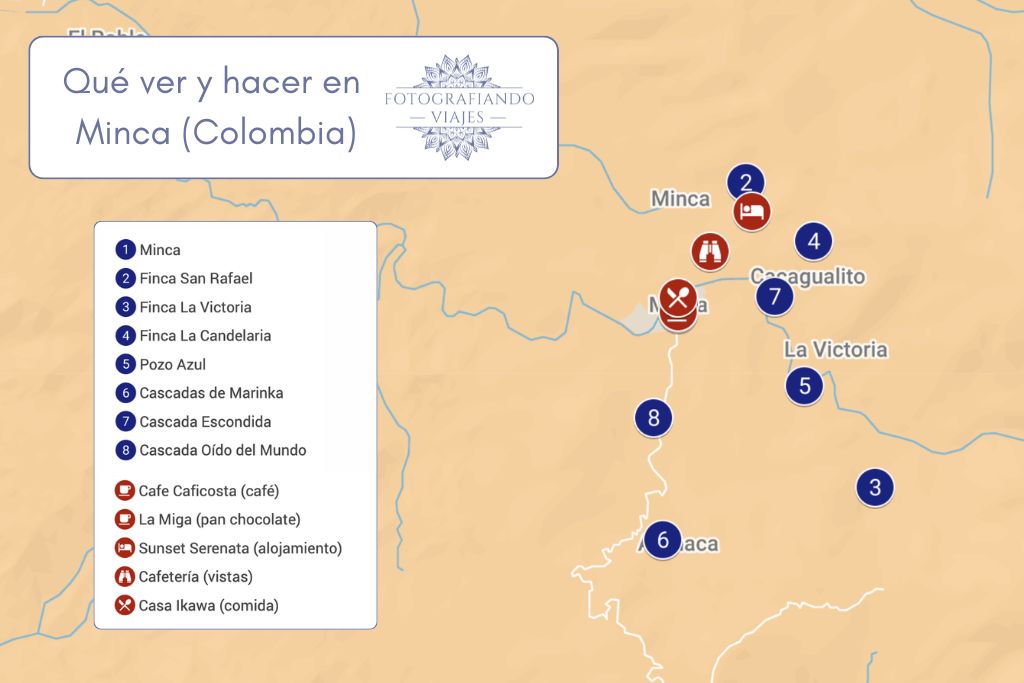 Mapa qué ver y hacer en Minca Sierra Nevada de Santa Marta Colombia