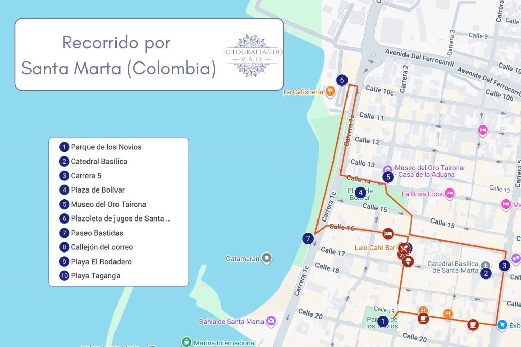 Mapa recorrido para ver Santa Marta Colombia