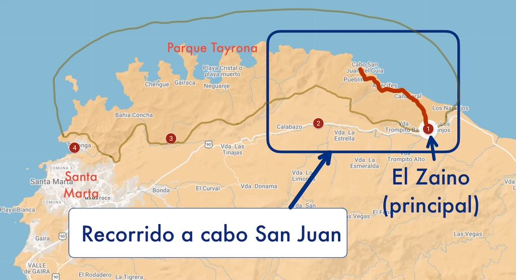Mapa ruta cabo San Juan Parque Tayrona Colombia