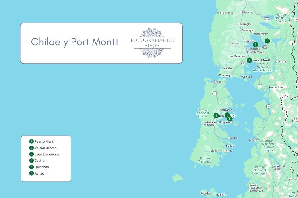 Mapa imprescindibles qué ver en Chiloe y Port Montt 3 días