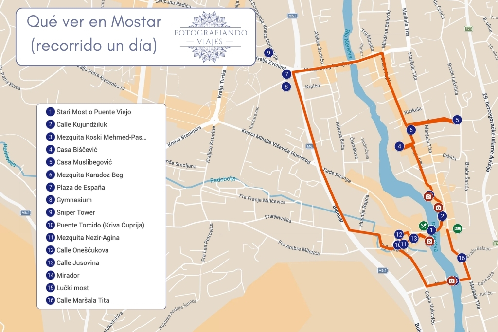 Mapa qué ver en Mostar un día Bosnia Herzegovina